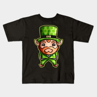 Cute Kawaii Irish Elf With Shamrock Hat For St Patricks Day Kids T-Shirt